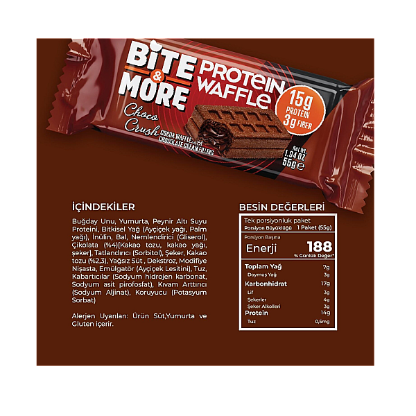 Bite&More Proteinli Çikolatalı Waffle 55g x 12 adet  - 2