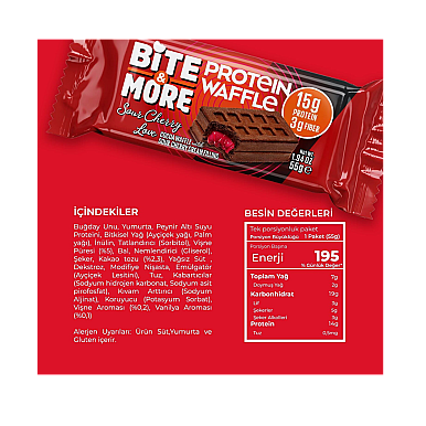 Bite&More Proteinli Vişne Waffle 55g x 12 adet (1)