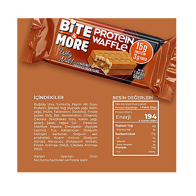 Bite&More Proteinli Fındık Kremalı Waffle 55g x 12 adet (1)
