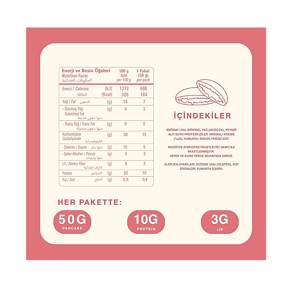 Bite&More Proteinli Pankek Çilekli 50gr x 12 Adet - 2