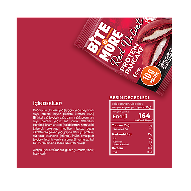 Bite&More Proteinli Pankek Red Velvet 50gr x 12 Adet (1)