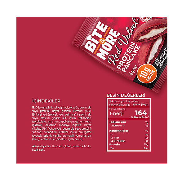 Bite&More Proteinli Pankek Red Velvet 50gr x 12 Adet - 2