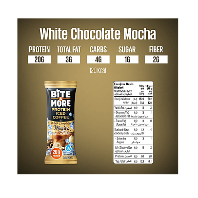 Bite&More Proteinli Soğuk Kahve White Chocolate Mocha 33g x 10 Adet (1)
